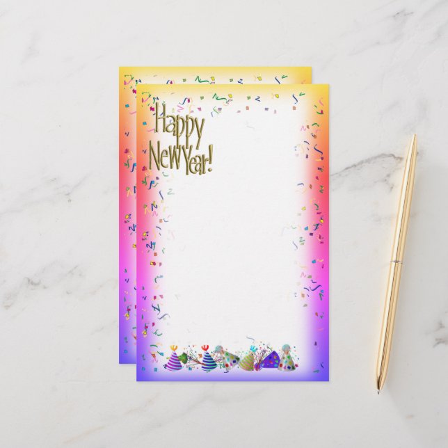 HAPPY NEW YEAR New Year's Stationery Brevpapper (Fram/Back In Situ)