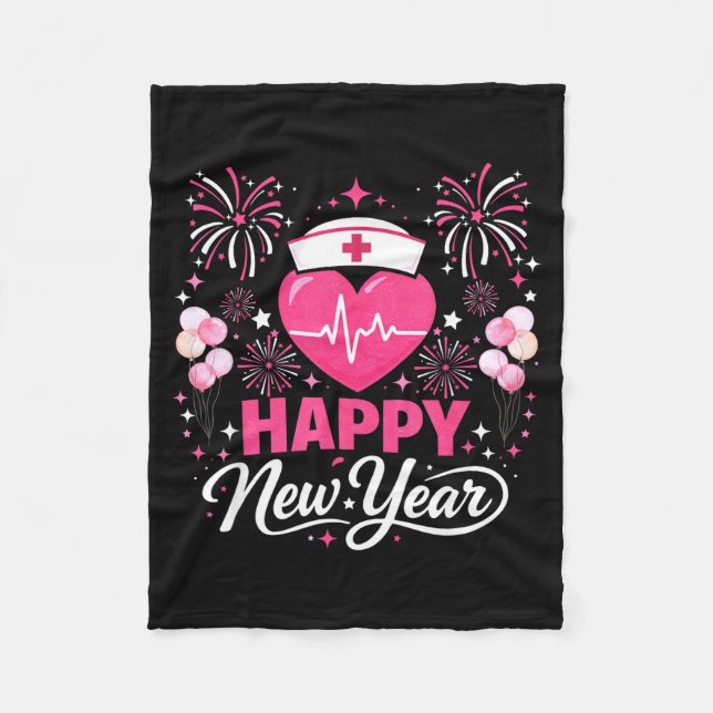 Happy New Year Nurse Crew Heartbeat Medical Celebr Fleecefilt (Framsidan)