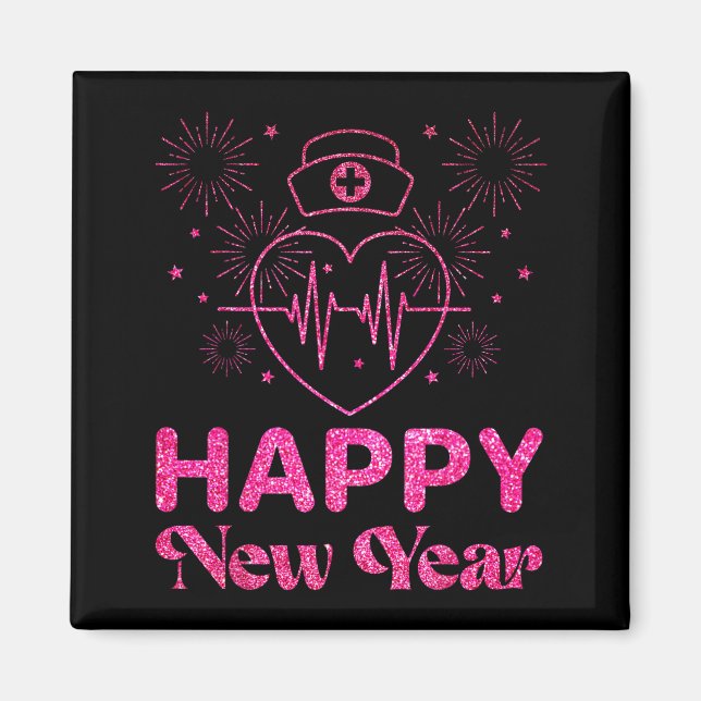 Happy New Year Nurse Crew Heartbeat New Years Eve  Magnet (Framsidan)