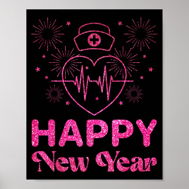 Happy New Year Nurse Crew Heartbeat New Years Eve  Poster (Framsidan)