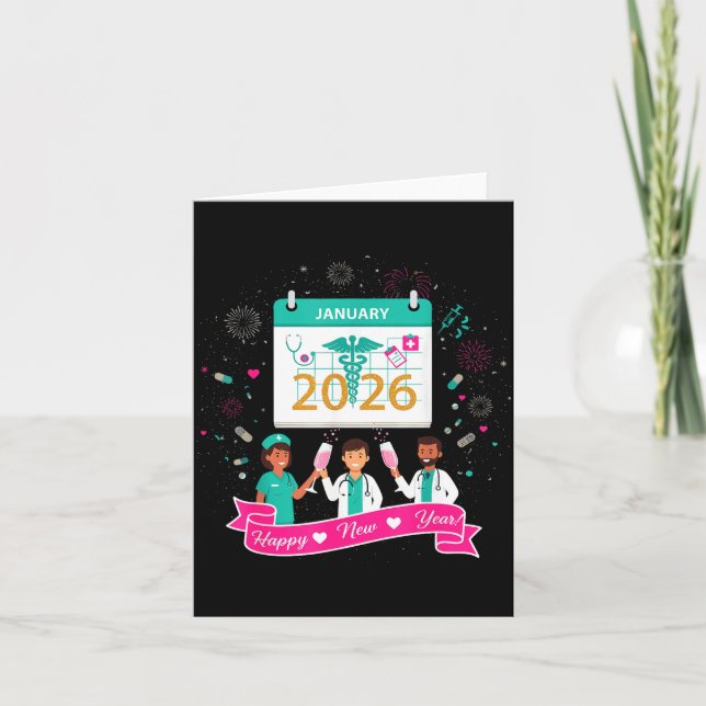 Happy New Year Nurse Shirt; Cute Medical Staff 202 Kort (Framsida)