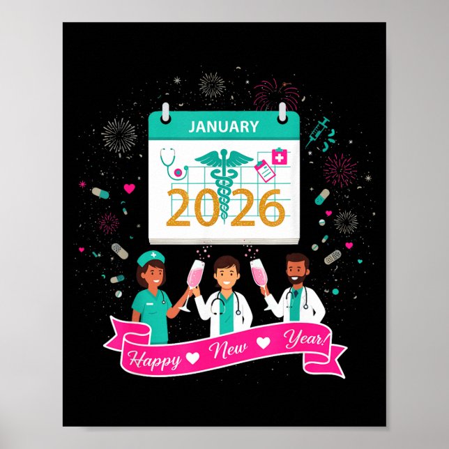 Happy New Year Nurse Shirt; Cute Medical Staff 202 Poster (Framsidan)