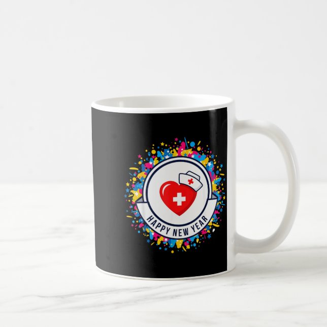Happy New Year Nurse Shirt Cute Nk Heartbeat Medic Kaffemugg (Höger)