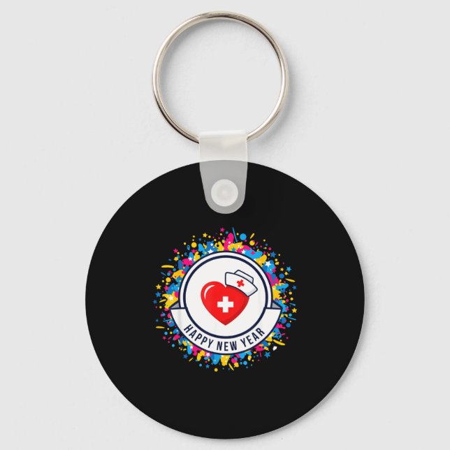 Happy New Year Nurse Shirt Cute Nk Heartbeat Medic Nyckelring (Framsida)