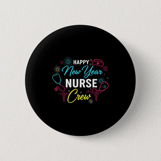 Happy New Year Nurse Shirt, Fireworks Stethoscope  Knapp (Framsida)