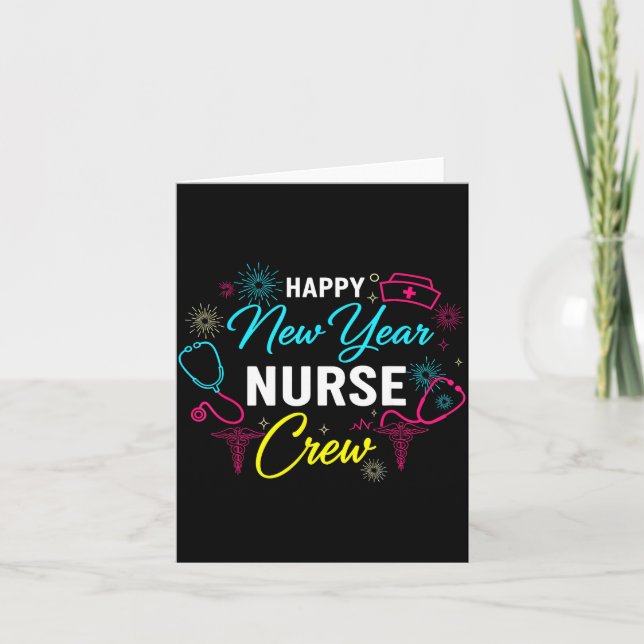 Happy New Year Nurse Shirt, Fireworks Stethoscope  Kort (Framsida)