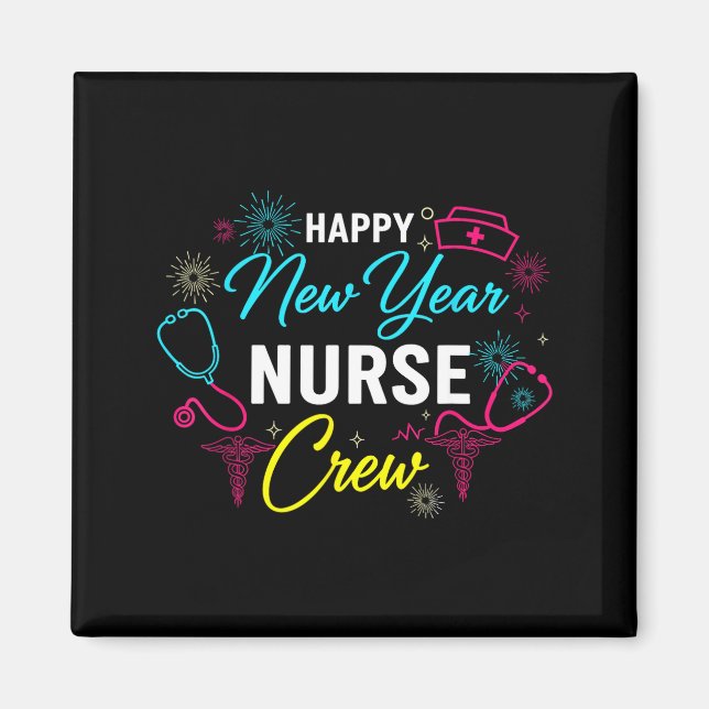 Happy New Year Nurse Shirt, Fireworks Stethoscope  Magnet (Framsidan)