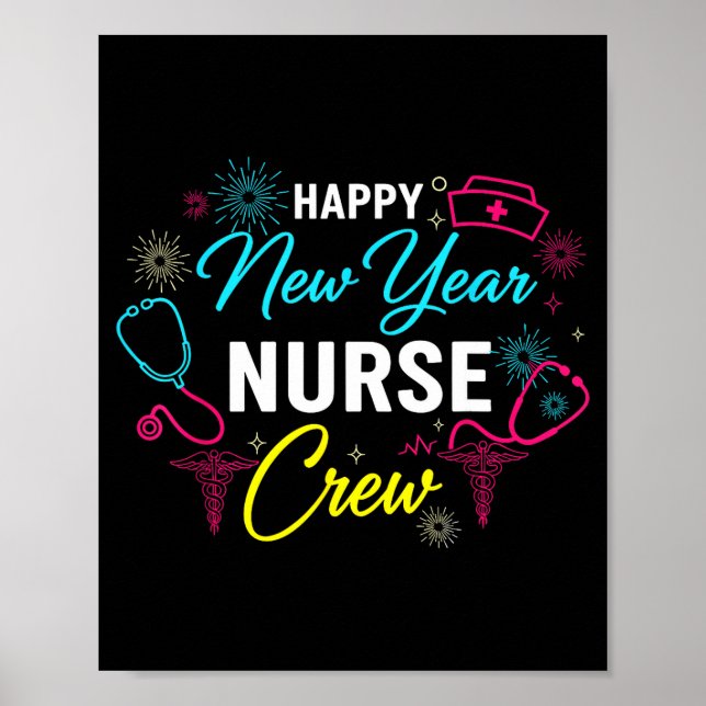 Happy New Year Nurse Shirt, Fireworks Stethoscope  Poster (Framsidan)