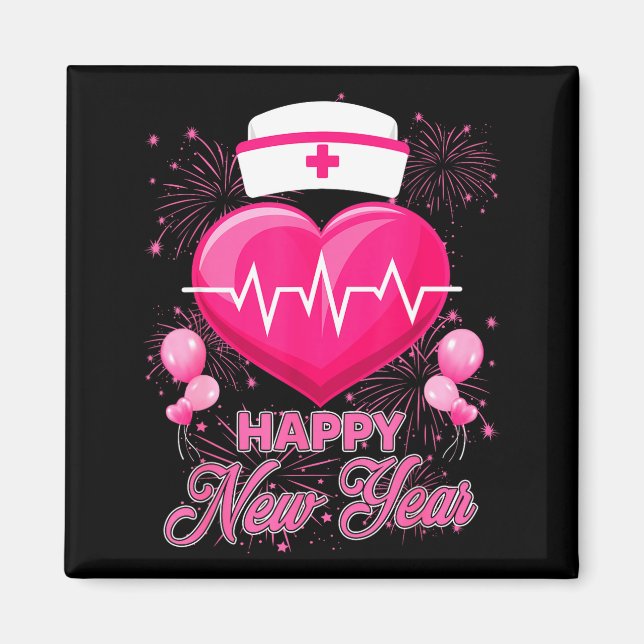 Happy New Year Nurses Heartbeat New Years Eve Part Magnet (Framsidan)