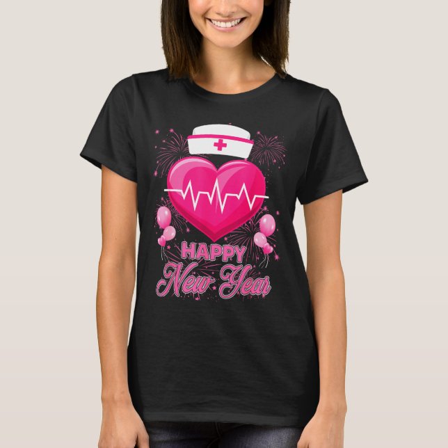 Happy New Year Nurses Heartbeat New Years Eve Part T Shirt (Framsida)
