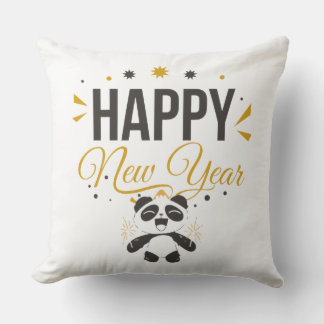 Happy New Year Panda Throw Pillow Kudde