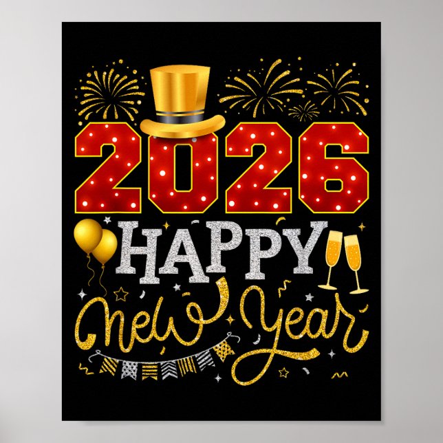 Happy New Year Party 2026 Ballon Family Matching C Poster (Framsidan)
