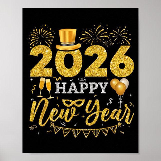 Happy New Year Party 2026 Ballon Family Matching M Poster (Framsidan)