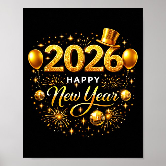 Happy New Year Party 2026 Ballon Family Matching M Poster (Framsidan)