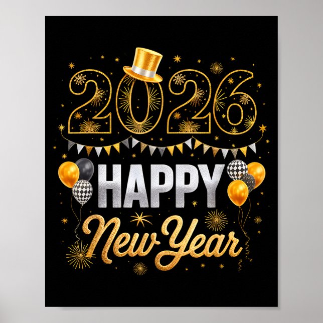 Happy New Year Party 2026 Ballon Family Matching M Poster (Framsidan)