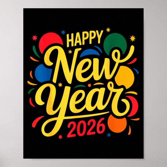 Happy New Year Party 2026 Ballon Family Matching M Poster (Framsidan)