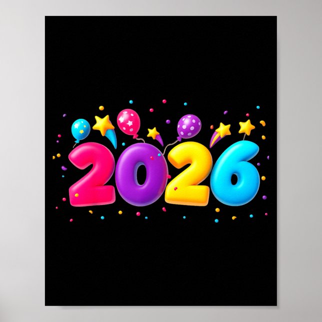 Happy New Year Party 2026 Ballon Family Matching M Poster (Framsidan)