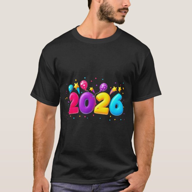 Happy New Year Party 2026 Ballon Family Matching M T Shirt (Framsida)