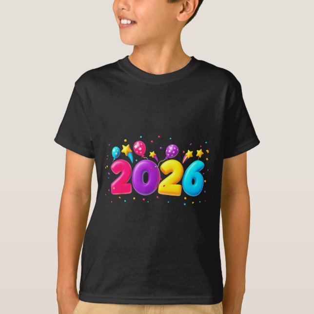 Happy New Year Party 2026 Ballon Family Matching M T Shirt (Framsida)
