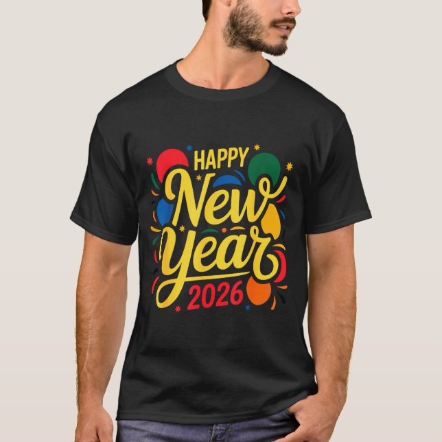 Happy New Year Party 2026 Ballon Family Matching M T Shirt (Framsida)