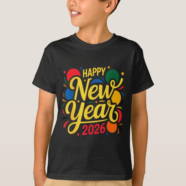 Happy New Year Party 2026 Ballon Family Matching M T Shirt (Framsida)