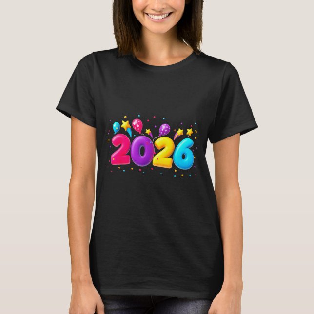 Happy New Year Party 2026 Ballon Family Matching M T Shirt (Framsida)