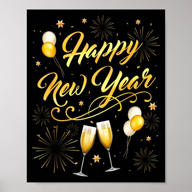 Happy New Year Party 2026 Ballon Family Matching  Poster (Framsidan)