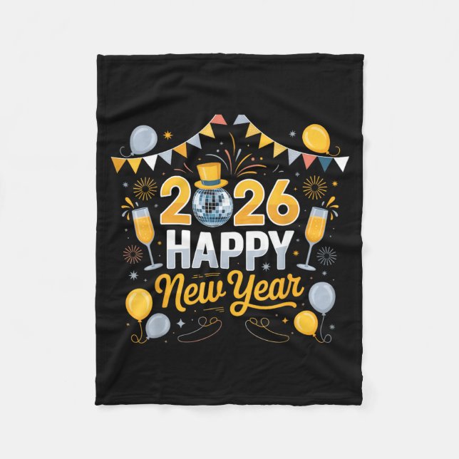 Happy New Year Party 2026 Balloon Family Matching  Fleecefilt (Framsidan)
