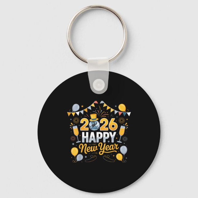 Happy New Year Party 2026 Balloon Family Matching  Nyckelring (Framsida)