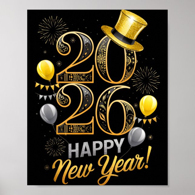 Happy New Year Party 2026 Family Matching Balloon  Poster (Framsidan)