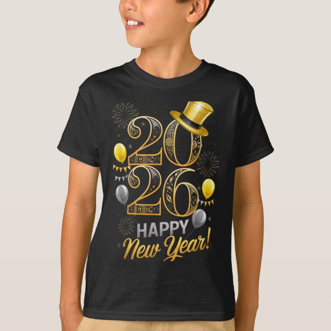 Happy New Year Party 2026 Family Matching Balloon  T Shirt (Framsida)