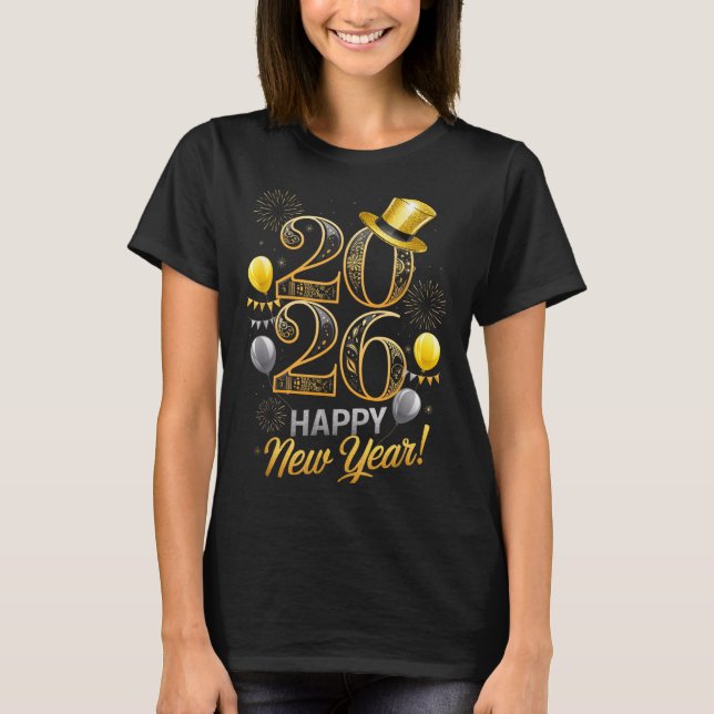 Happy New Year Party 2026 Family Matching Balloon  T Shirt (Framsida)