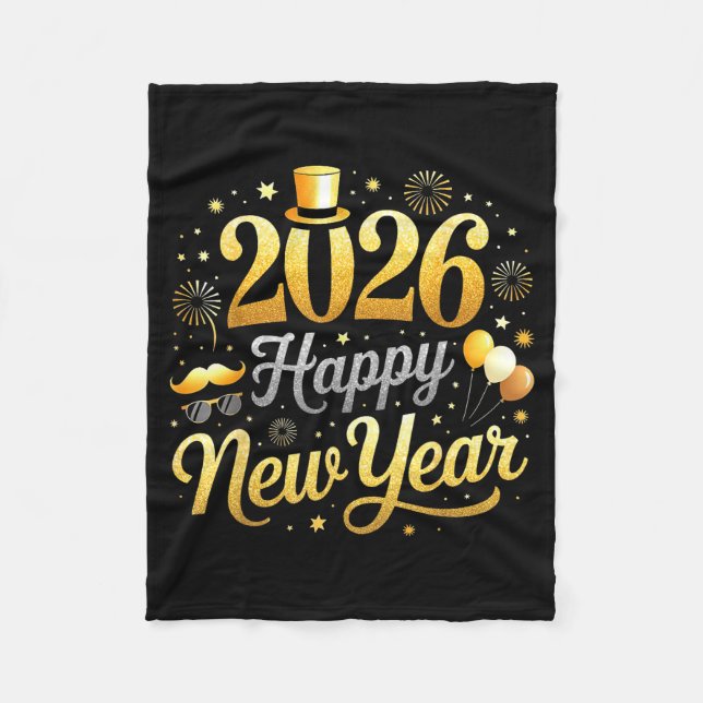 Happy New Year Party 2026 Funny Balloon Family Mat Fleecefilt (Framsidan)