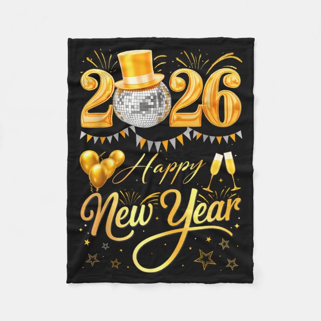 Happy New Year Party 2026 Funny Balloon Family Mat Fleecefilt (Framsidan)