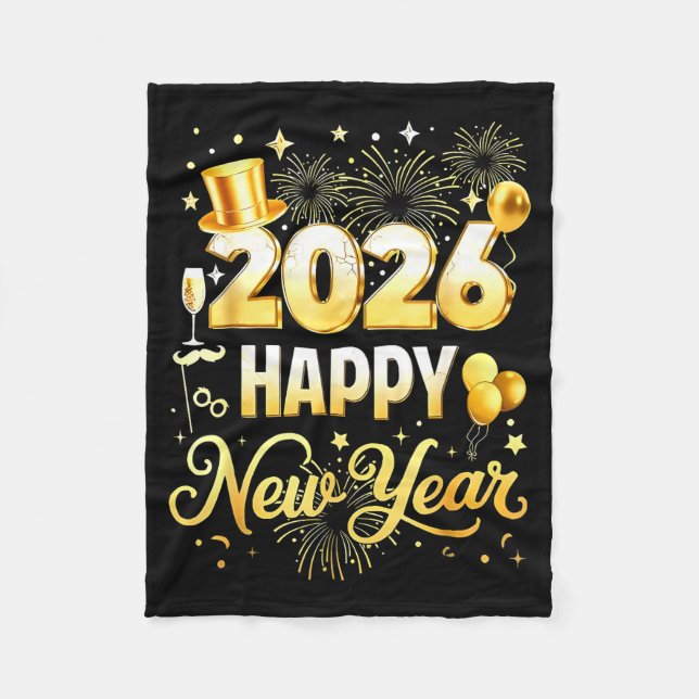 Happy New Year Party 2026 Funny Balloon Family Mat Fleecefilt (Framsidan)