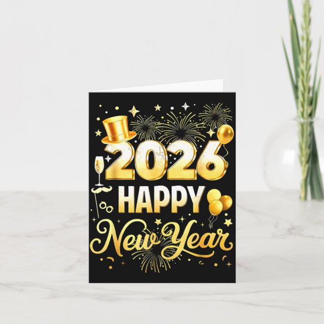 Happy New Year Party 2026 Funny Balloon Family Mat Kort (Framsida)
