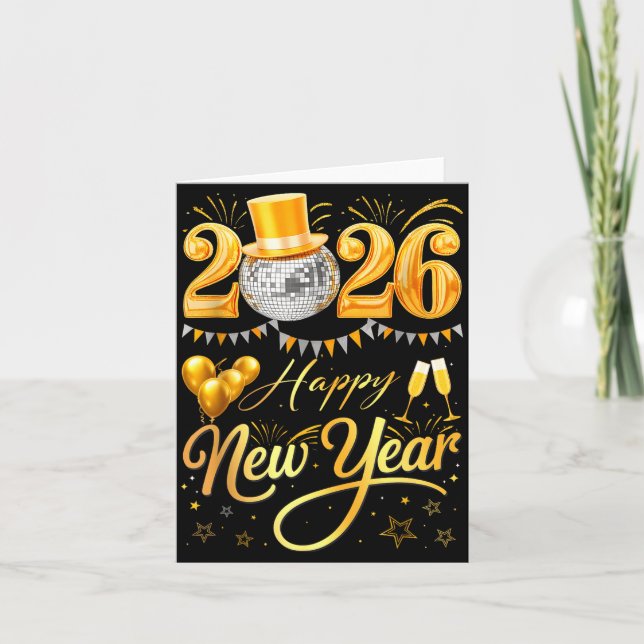 Happy New Year Party 2026 Funny Balloon Family Mat Kort (Framsida)