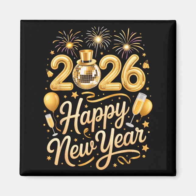 Happy New Year Party 2026 Funny Balloon Family Mat Magnet (Framsidan)