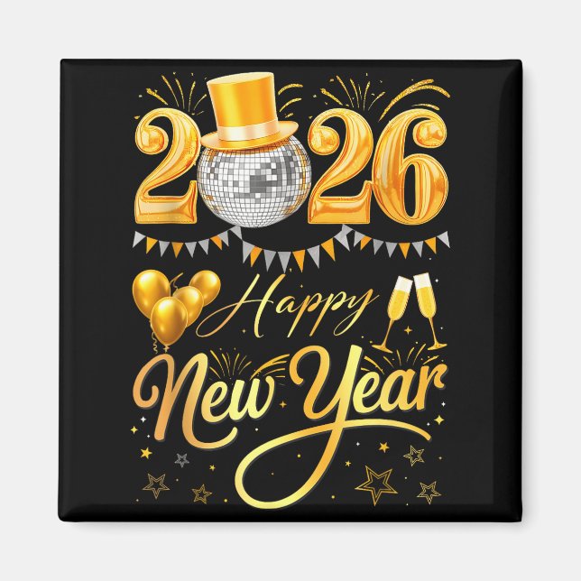 Happy New Year Party 2026 Funny Balloon Family Mat Magnet (Framsidan)