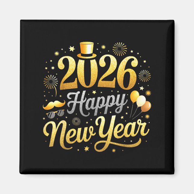 Happy New Year Party 2026 Funny Balloon Family Mat Magnet (Framsidan)