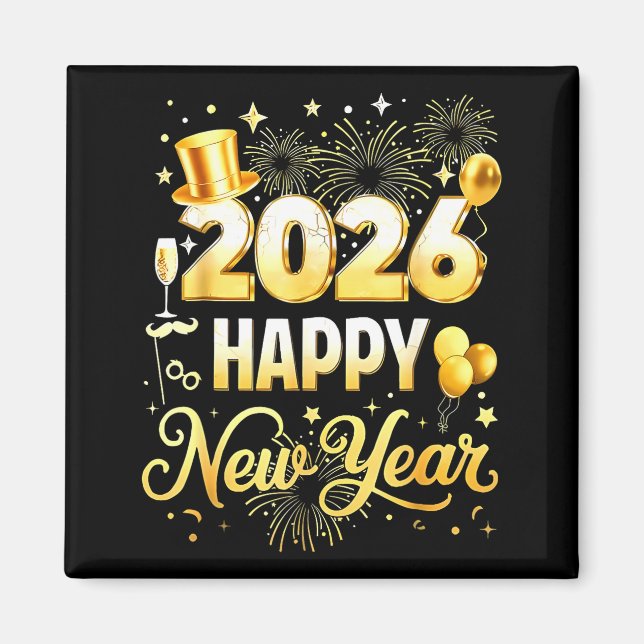 Happy New Year Party 2026 Funny Balloon Family Mat Magnet (Framsidan)