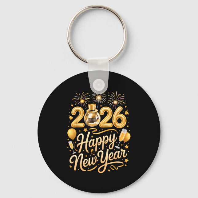 Happy New Year Party 2026 Funny Balloon Family Mat Nyckelring (Framsida)