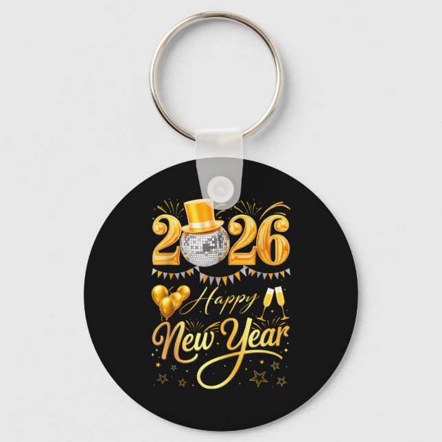 Happy New Year Party 2026 Funny Balloon Family Mat Nyckelring (Framsida)