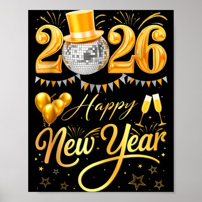 Happy New Year Party 2026 Funny Balloon Family Mat Poster (Framsidan)