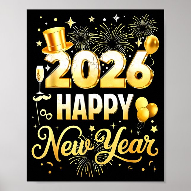 Happy New Year Party 2026 Funny Balloon Family Mat Poster (Framsidan)
