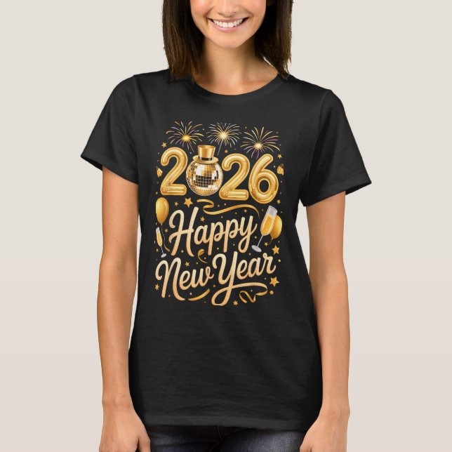 Happy New Year Party 2026 Funny Balloon Family Mat T Shirt (Framsida)