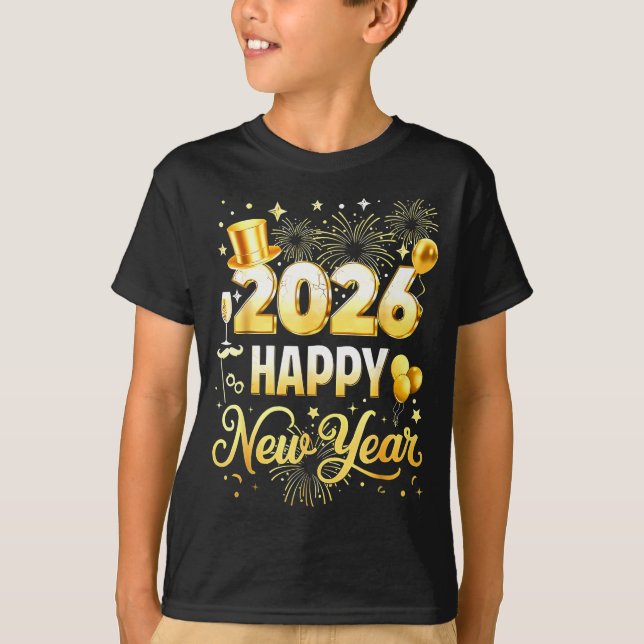 Happy New Year Party 2026 Funny Balloon Family Mat T Shirt (Framsida)