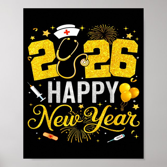 Happy New Year Party 2026 Nurse Family Matching Me Poster (Framsidan)