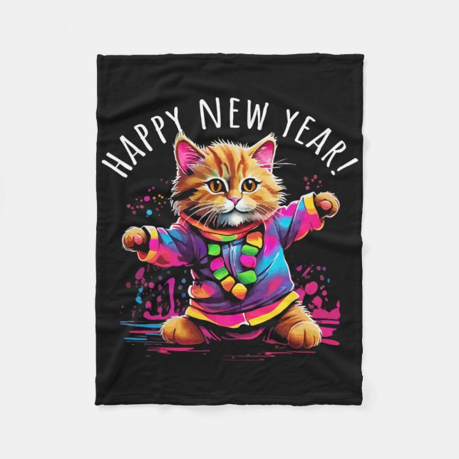 Happy New Year Party Dancing Cat Design  Fleecefilt (Framsidan)
