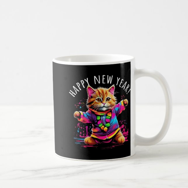 Happy New Year Party Dancing Cat Design  Kaffemugg (Höger)